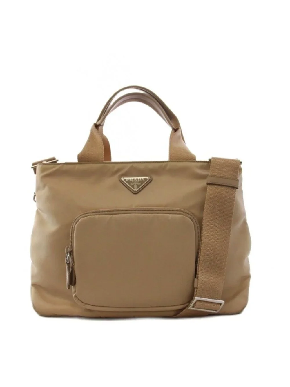 Prada Tote Shoulder Bag 2-Way Triangle Logo Beige KH